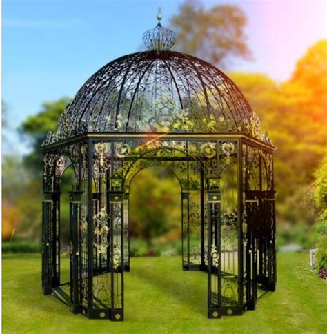 Metal Garden Gazebo with Galvanized Wrought Iron Dome Top - Iron ...