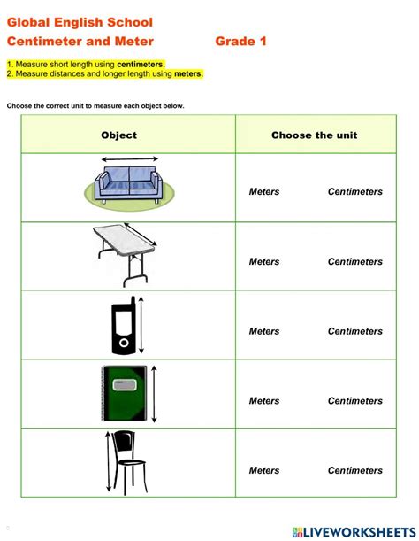 Measure in Meter and Centimeter Worksheet