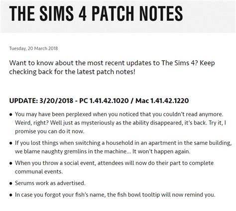 Sims 4 patch notes - picklimo