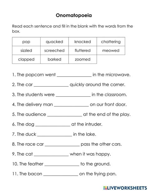 Onomatopoeia - Worksheet | English 4th Grade - Worksheets Library