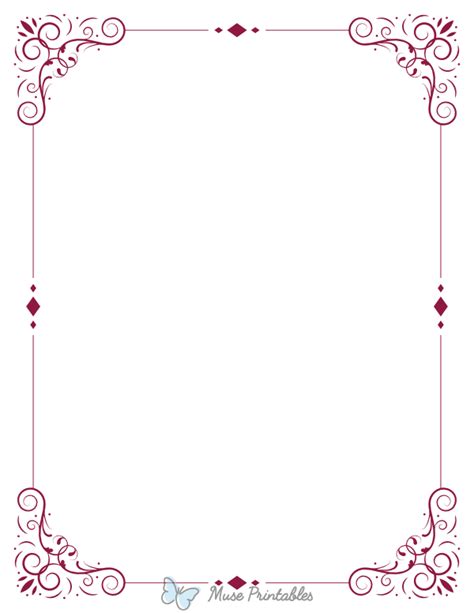 Printable Burgundy Vintage Ornate Page Border