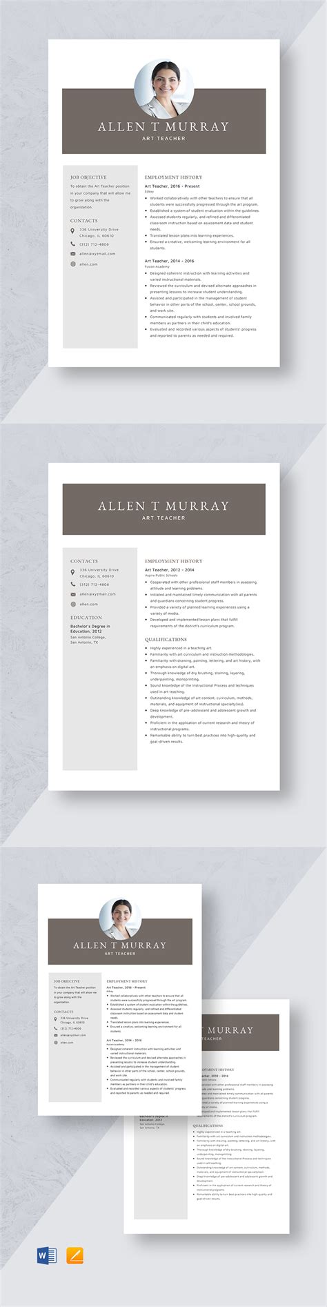 Art Teacher Resume Template - Word, Apple Pages | Template.net