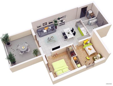 Modern 2 Bedroom House Floor Plan Design 3d – BESTHOMISH