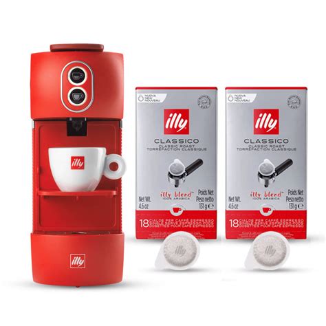 illy Easy Coffee Machine Bundle For E.S.E. Pods - Classico (Red) - illy