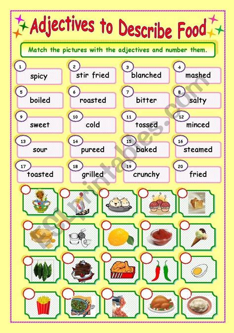 Food Adjectives Worksheet