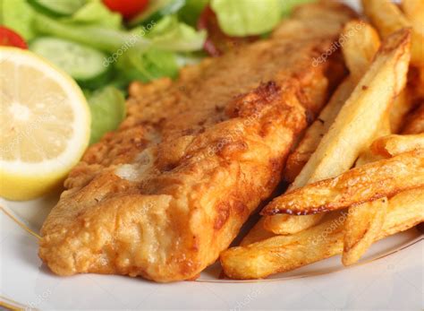 Battered fish with chips and salad — Stock Photo © Paul_Cowan #7035888