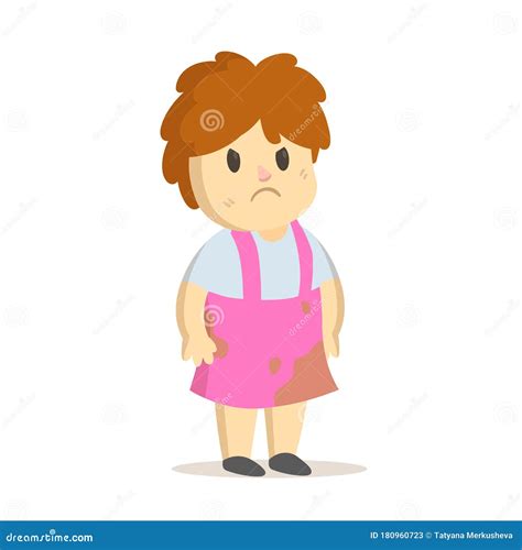 Grumpy Girl in Dirty Pink Dress, Cartoon Character. Untidy, Grubby ...