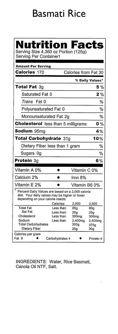 basmati rice nutrition