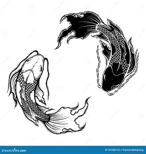 Japanese Koi Fish Drawing Black And White