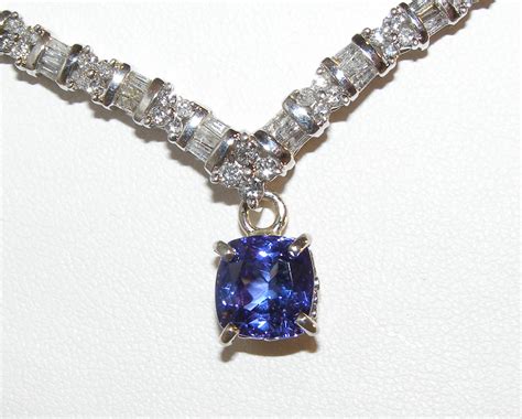 Elegant Cushion Tanzanite Diamond Necklace 14Kwg 4.25 Ctw - Simply ...