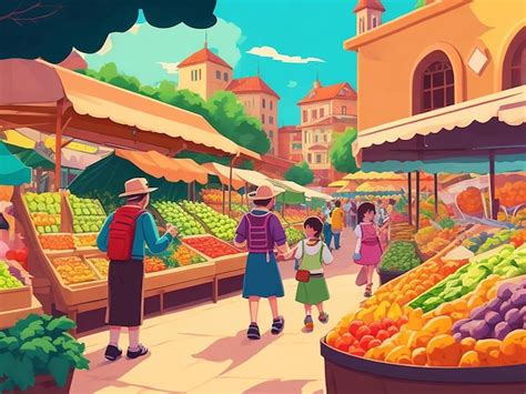 Premium AI Image | Traditional Market cartoon illustration