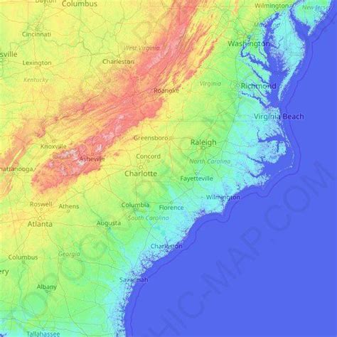 North Carolina topographic map, elevation, relief | Topographic map ...