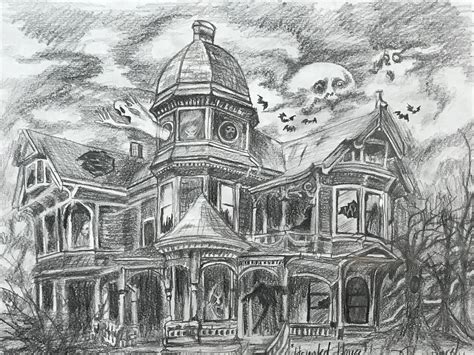 Haunted House Pencil Drawing