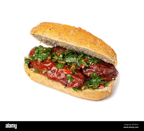 Choripan Sausage Sandwich Isolated, Traditional Chimichurri Bread with ...