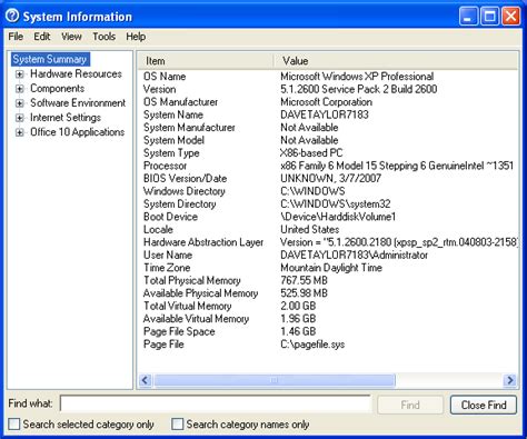 Windows System Information Tool. - The World of Windows