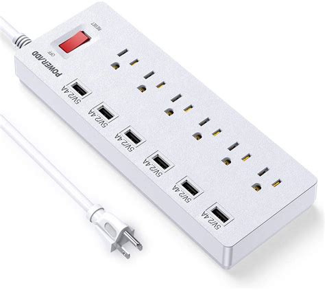 POWERADD Power Bar Surge Protector Power Strip 6 Outlets & 6 Smart USB ...