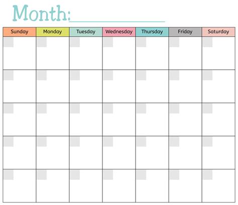 Monthly Calendar Template Printable - Printable Template Calendar