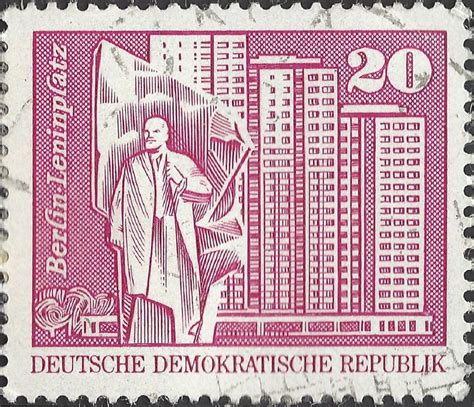 DDR, Construction, Lenin Statue, Berlin, large, violet 1973, 20pf on ...