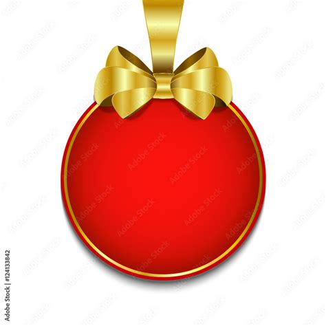 Blank, red round banner with gold ribbon and bow, on white backg Stock ...