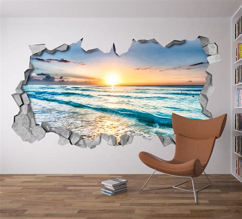 Sunset Broken Wall Decal - 3d Wallpaper - 3d wall decals - 3d printed ...