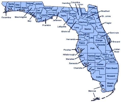 Counties Map Of Florida