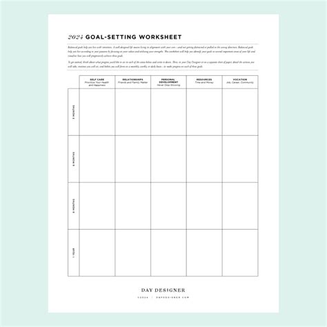 Free 2024 Goal Setting Worksheet Printable | Day Designer