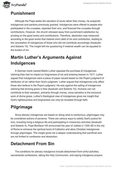 Indulgences in the Catholic Church - 687 Words | Essay Example