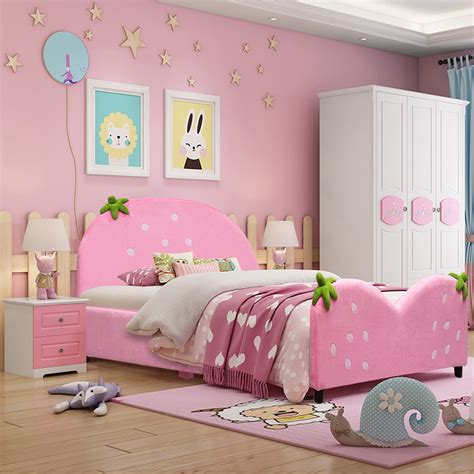 Costway Kids Children Upholstered Platform Toddler Bed Bedroom ...