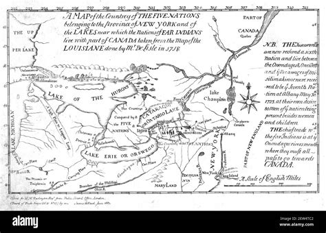 A 1730 map of the Iroquois Confederacy (also known as the Five Nations ...