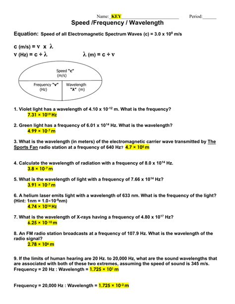 Wavelength Frequency And Energy Worksheet Wavelength Frequen