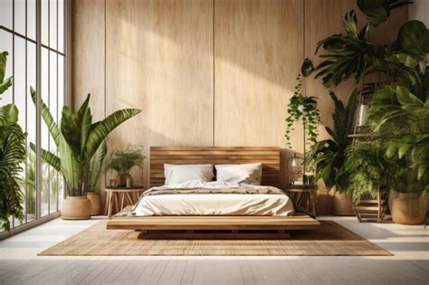 Premium AI Image | Modern bedroom with wooden floor and big windows ...