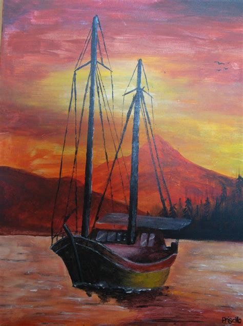 Sailing at Sunset, Me, Acrylic on canvas, 2019 : r/Art