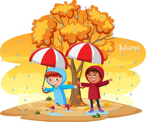 Happy kids in rain with umbrella 4472906 Vector Art at Vecteezy