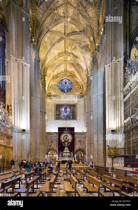 Seville Cathedral. Interior looking towards the Chapel of St James the ...