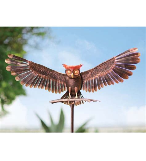 Handcrafted Bronze-Colored Metal Owl Garden Sculpture on Stake ...