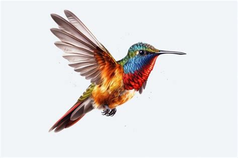 Premium AI Image | A colorful hummingbird with a long beak is flying.