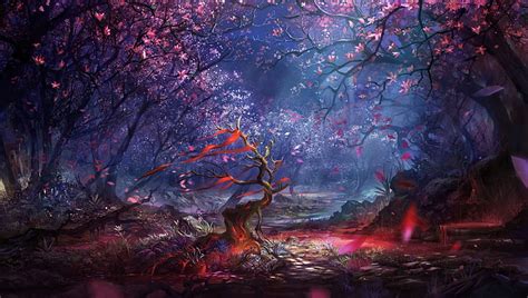 HD wallpaper: pink and brown trees digital wallpaper, artwork, fantasy ...