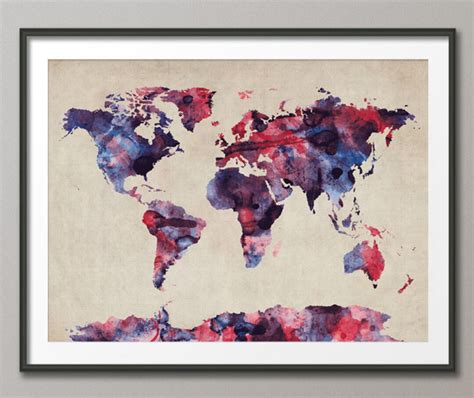 Watercolor Map of the World Map, Art Print 103 - Etsy