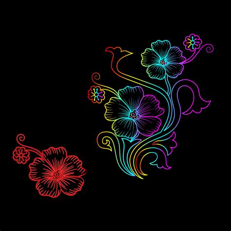 Rainbow color line art floral vector illustration, colorful vintage ...