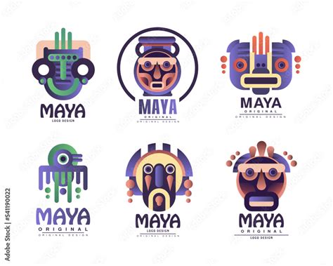 Maya Logo Original Design with Ethnic Mask Vector Set Stock Vector ...