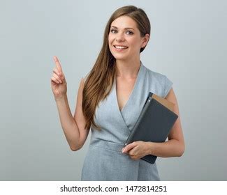 Smiling Woman Teacher Pointing Finger Copy Stock Photo 1472814251 ...