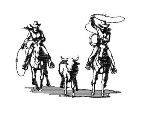 Team Roping Cowboys Silhouette Machine Embroidery Design, Calf Roping ...