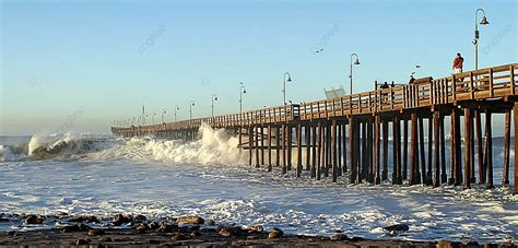 Ocean Wave Storm Pier Weather Cyclone Ocean Photo Background And ...