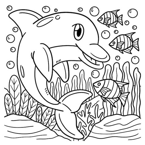 Premium Vector | Dolphin Animal Coloring Page for Kids