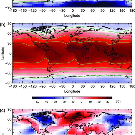 (a) Map of annual averages of surface air temperatures for the time ...