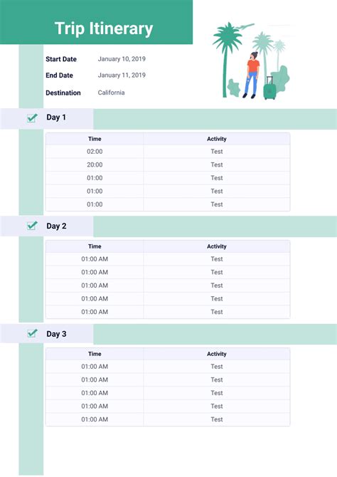 Trip Itinerary Template - PDF Templates | Jotform