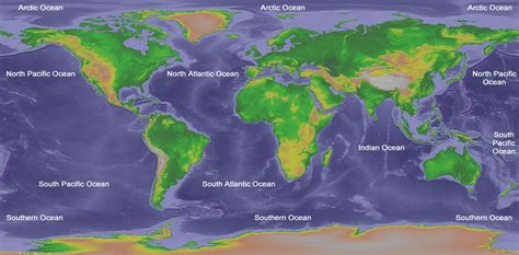 Map of the Oceans: Atlantic, Pacific, Indian, Arctic, Southern