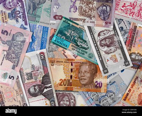 Africa money, heap of various african banknotes, currency background ...