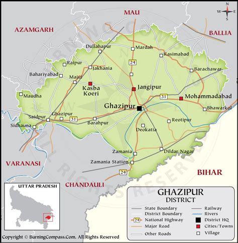 Ghazipur District Map, District Map of Ghazipur, Uttar Pradesh, India