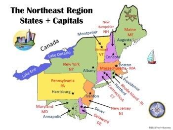 Northeast Region Interactive States + Capitals PowerPoint + Worksheet